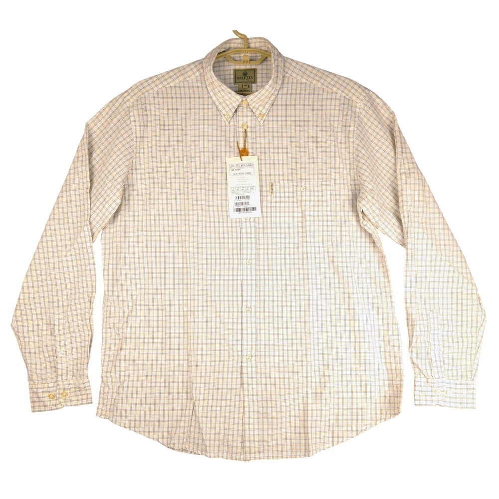 Beretta Tom Shirt Mens XXL Blue Beige Plaid Cotton Button Down LU777515575XXL